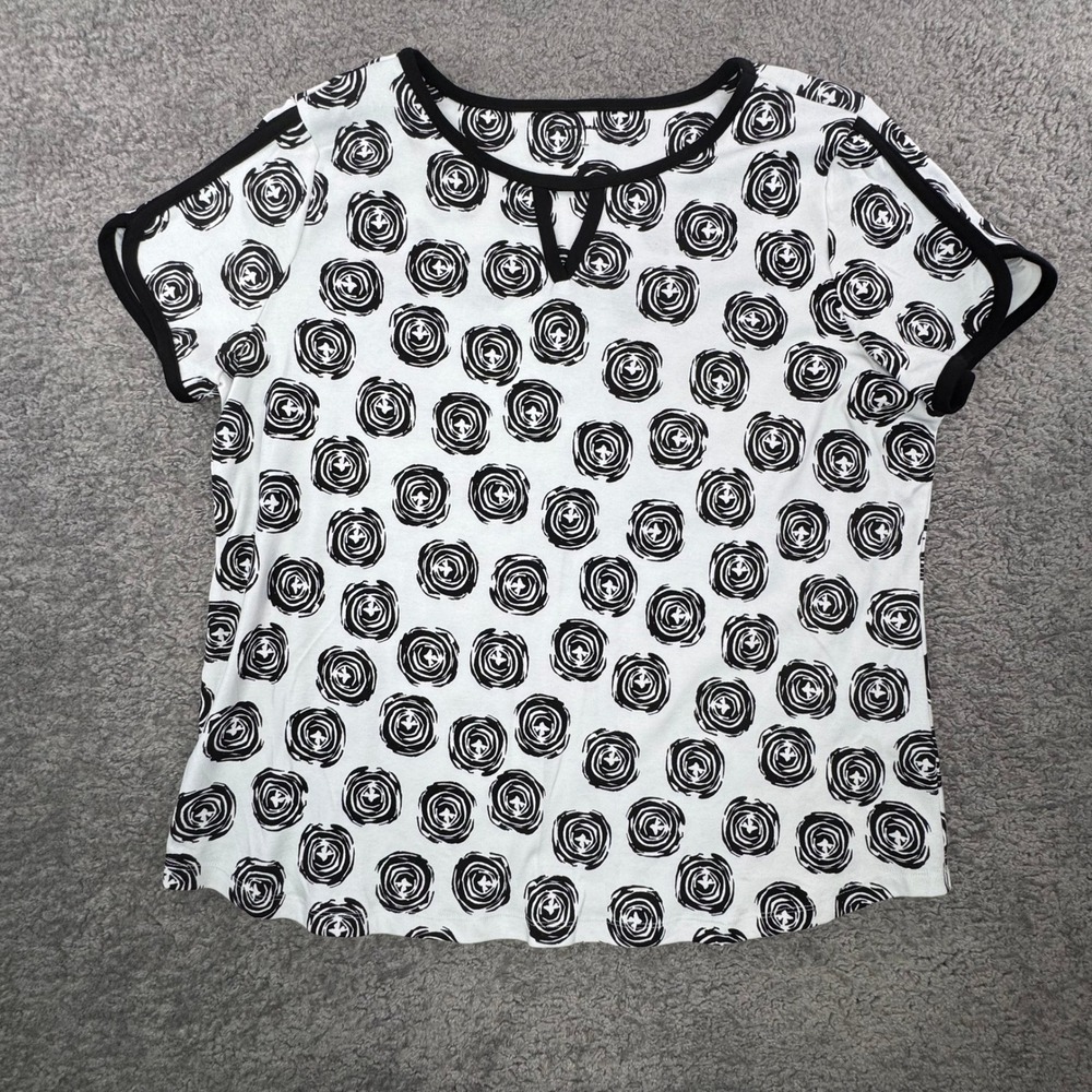 Allison Daley Womens XL Black White Abstract Swirl Keyhole Neck Short Sleeve Top